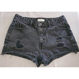 Forever 21 Button Front Cut Off Distressed Jean Short Size 27 Denim